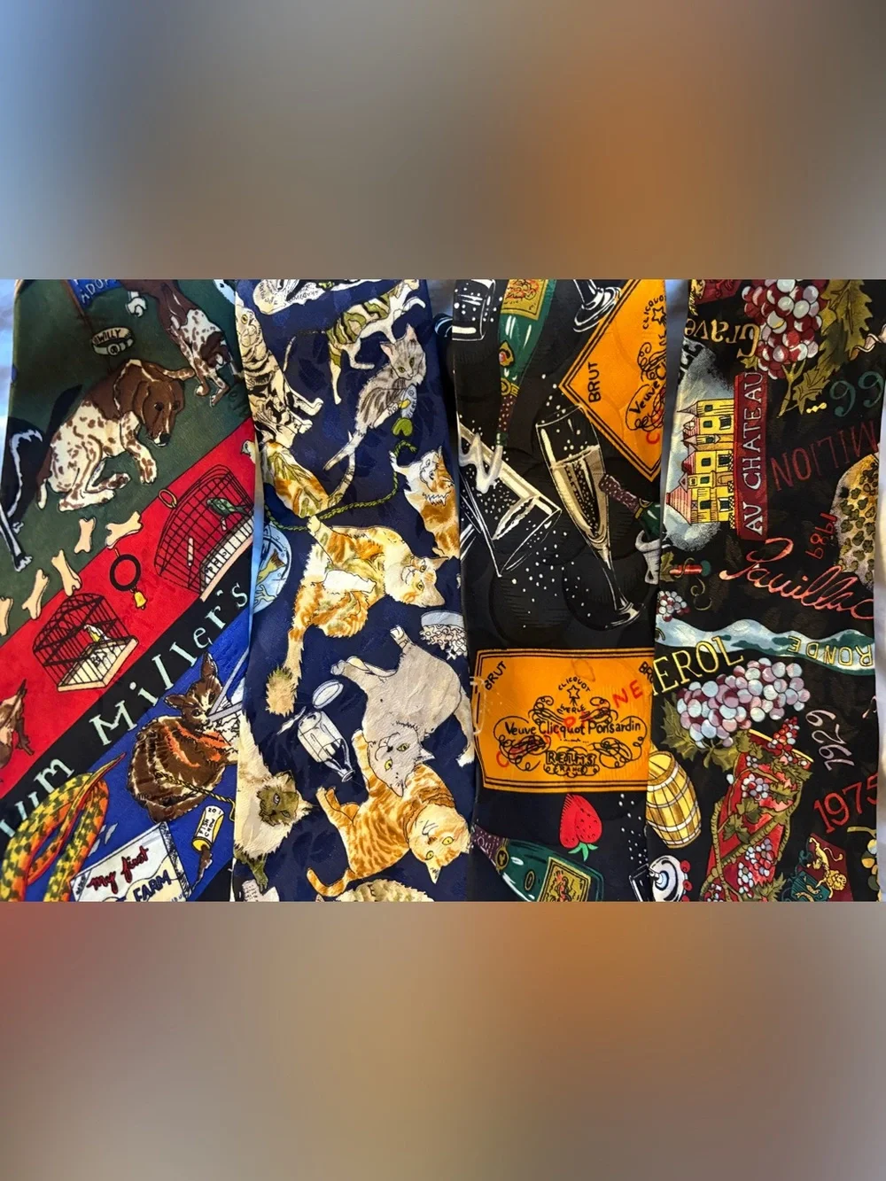 Nicole Miller Silk necktie set; Cats, Dogs, Wine/Food, Nice!